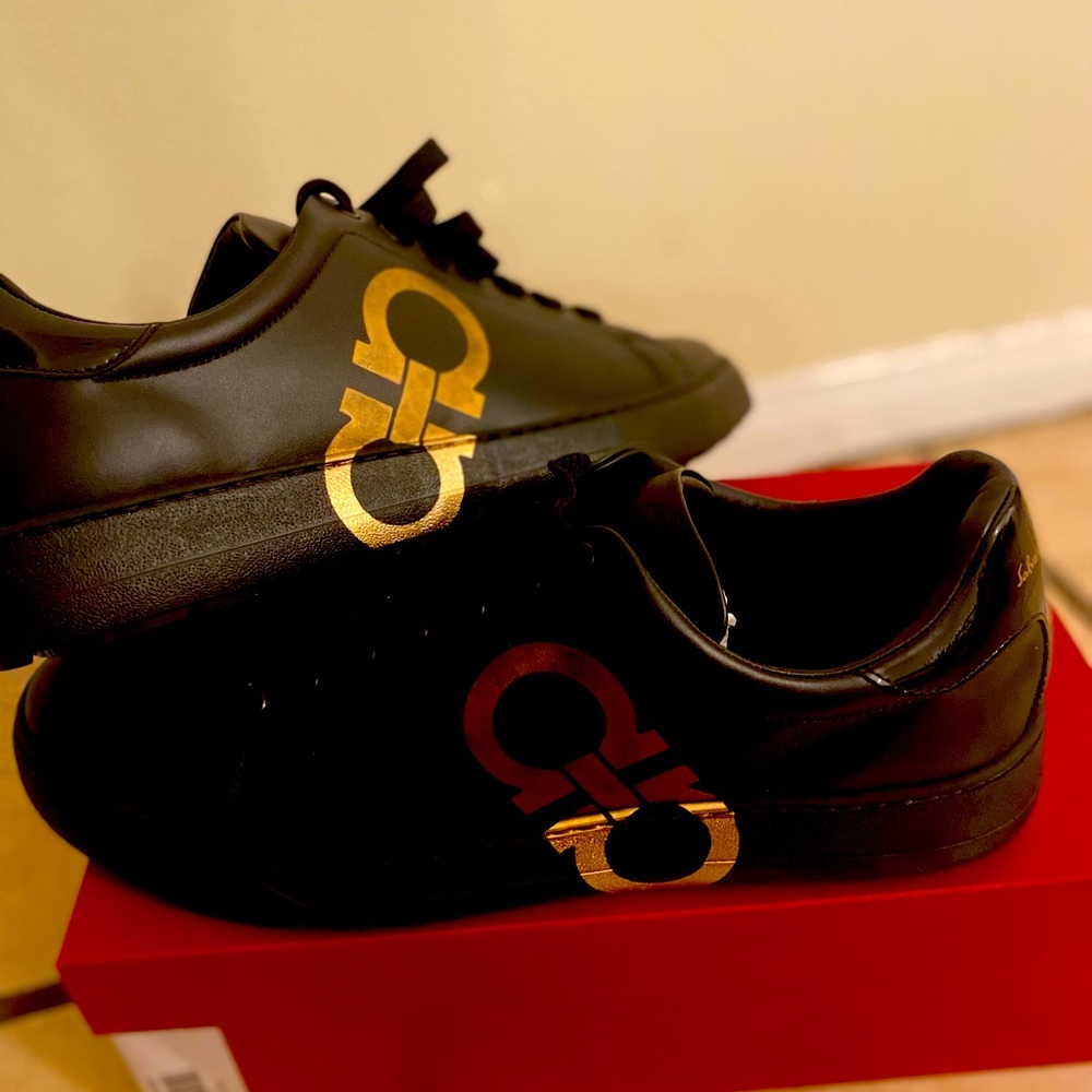 Salvatore Ferragamo Sneakers| Black with Gold accents| Unopened and unworn
